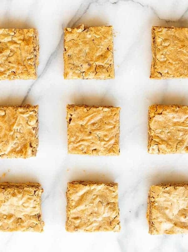 pecan pie bars on marble countertop