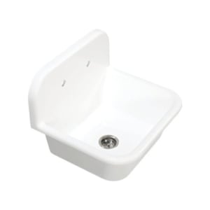 A white wall-mounted sink on a white background.