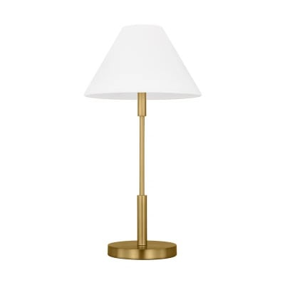 This chic table lamp features a brass base and a white conical lampshade, offering a Serena and Lily look for less.