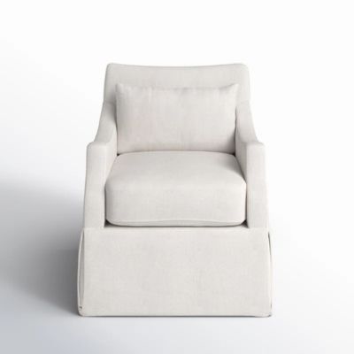 This white upholstered armchair with its matching cushion captures the modern design of a Serena and Lily look for less, featuring sleek, straight lines against a simple white background.