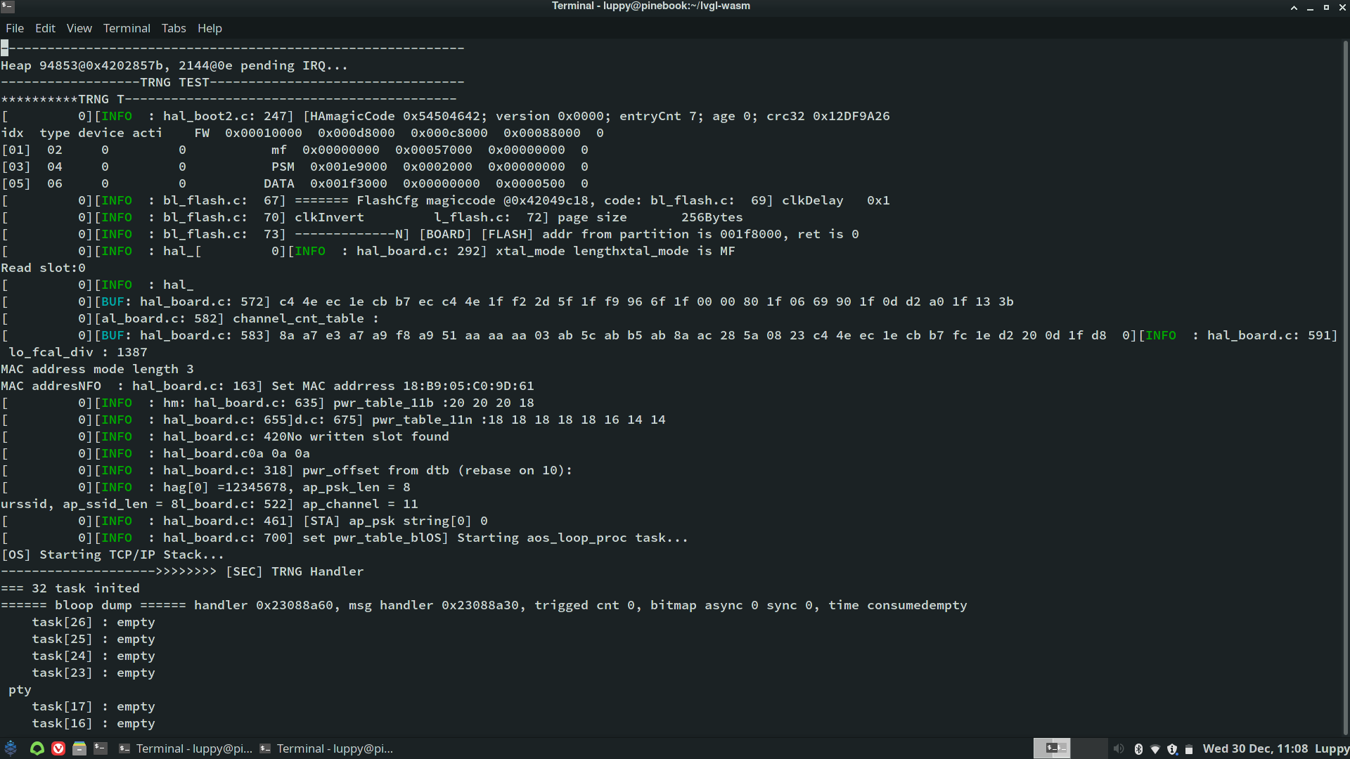 Console output for BL602 WiFi Firmware