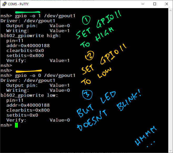 Flipping GPIO 11 doesn’t blink the LED