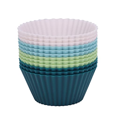 Silicone Baking Cups, Reusable Cupcake Liners, 12 Pack Cake Molds, Standard Size Muffin Liners, Dishwasher Safe