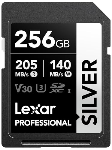 Lexar 256GB SDカード SILVER、最大読み取り205MB/秒、書き込み140MB/秒、SDXC UHS-Iメモリーカード、クラス10、U3、V30、SDカード、プロの写真家、ビデオグラファー、愛好家向け。