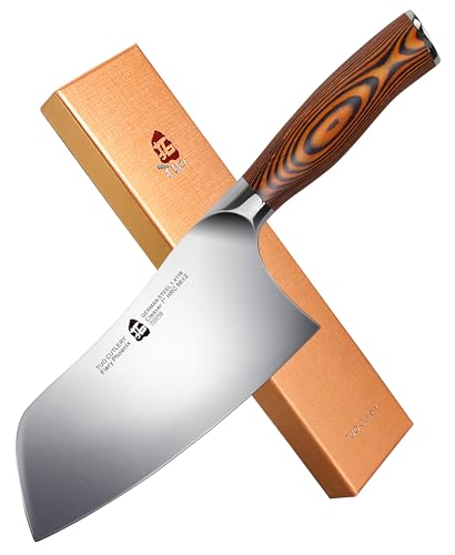 TUO Cutlery Vegetable Meat Cleaver Knife - Chinese Chef's Knife - HC German Stainless Steel with Pakkawood Handle with Case - 7" - Fiery Series