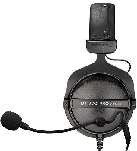 Beyerdynamic DT 770 Pro 250 Ohm Closed Back Studio Headphone Bundle with Antlion Audio ModMic Attachable Boom Microphone - Noise Cancelling Cardioid Mic with Mute Switch, and Blucoil Y Splitter