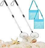 Invariably 4 Pcs Beach Sand Sifter, Shark Teeth Sifter Shell Shovel Rock Scooper with Shell Collecting Bag- Beach Scoop Shovel and Sifter Tool for Picking Up Shells Beachcombing & Rock Hunting