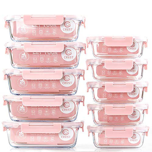 [10 Pack] Glass Meal Prep Containers, Food Storage Containers with Lids Airtight, Glass Lunch Boxes, Microwave, Oven, Freezer and Dishwasher Safe