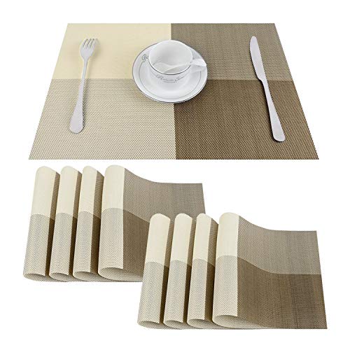 Top Finel Place Mats for Kitchen Table,Table Mats Set of 8,PVC Placemats Durable Stain Resistant Woven,Coffee