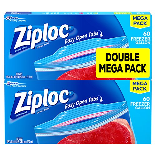 Ziploc Freezer Bags with New Grip 'n Seal Technology, Gallon, 60 Count, Pack of 2 (120 Total Bags)