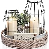 Beautiful Modern Farmhouse Decor: Enhance your home decor in a unique way with the cute lanterns by KIBAGA! The rustic finish with the classy metal wire and wooden stands in a stylish distressed white look make them the perfect addition to your farmh...