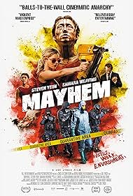 Steven Brand, Caroline Chikezie, Dallas Roberts, Samara Weaving, and Steven Yeun in Mayhem (2017)