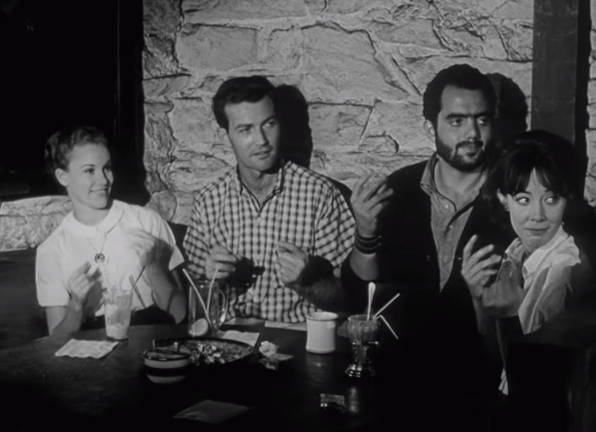 Melinda Cordell, James Frawley, Robert Hogan, and Sunja Svensen in Greenwich Village Story (1963)