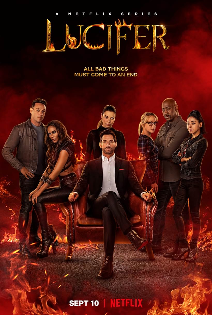 Rachael Harris, Tom Ellis, Aimee Garcia, Lauren German, D.B. Woodside, Kevin Alejandro, and Lesley-Ann Brandt in Lucifer (2016)