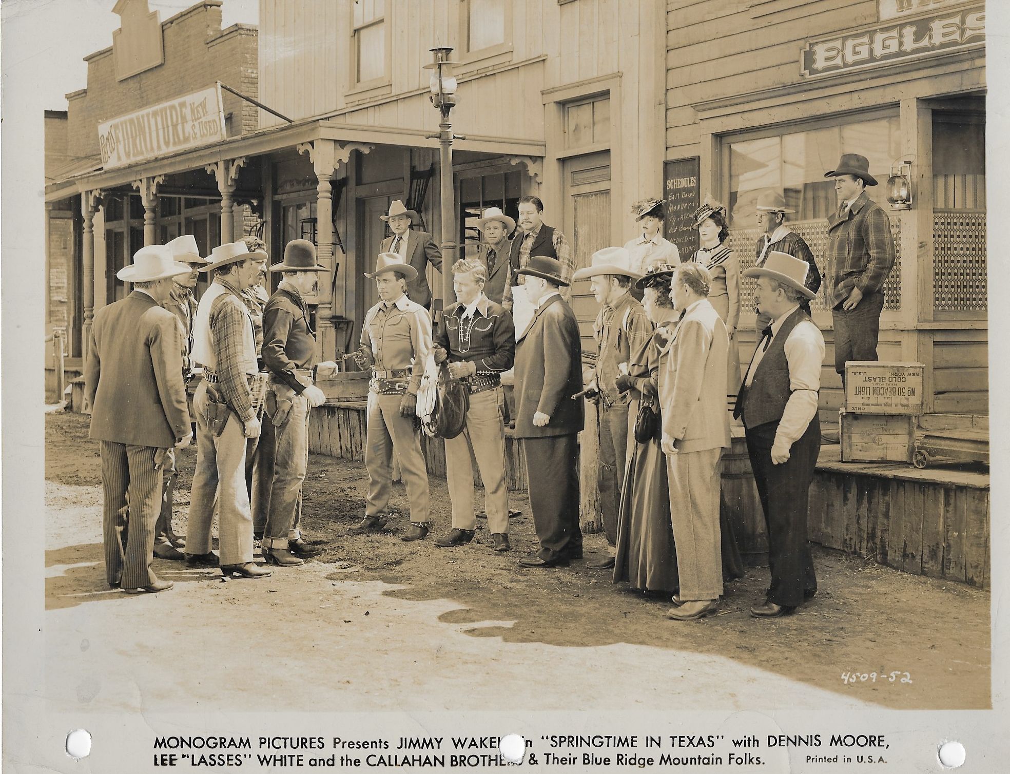 Robert Barron, Budd Buster, Roy Butler, Bob Duncan, Chick Hannan, Marie Harmon, I. Stanford Jolley, Dennis Moore, Jimmy Wakely, Hal Taliaferro, and Lee 'Lasses' White in Springtime in Texas (1945)