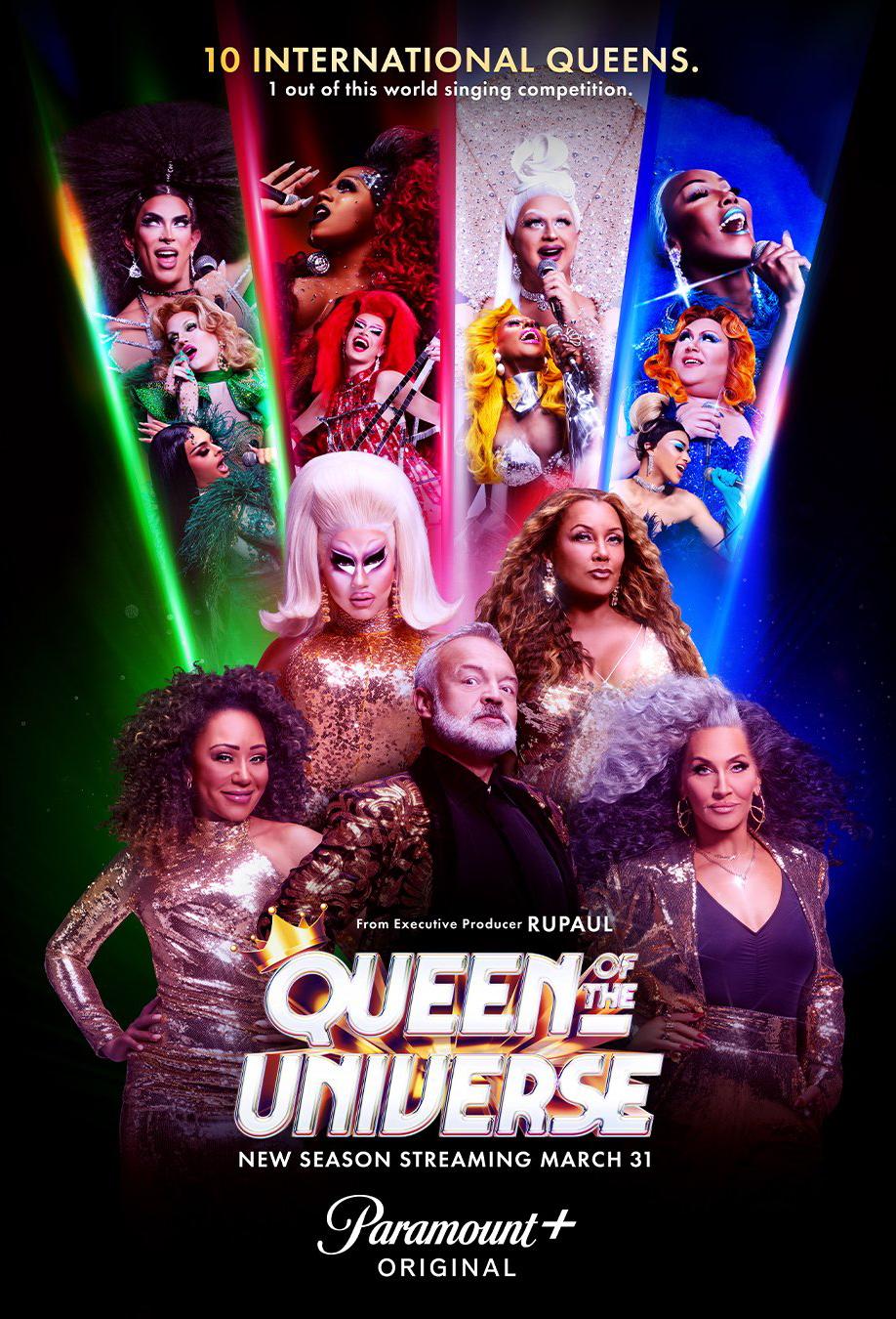 Vanessa Williams, Graham Norton, Michelle Visage, Pierre Alexandre, Jazell Barbie Royale, Alan Geraci, Militia Scunt, Chloe V, Maxie, Viola, Miss Sistrata, Taiga Brava, Trevor Ashley, and Trixie Mattel in Queen of the Universe (2021)