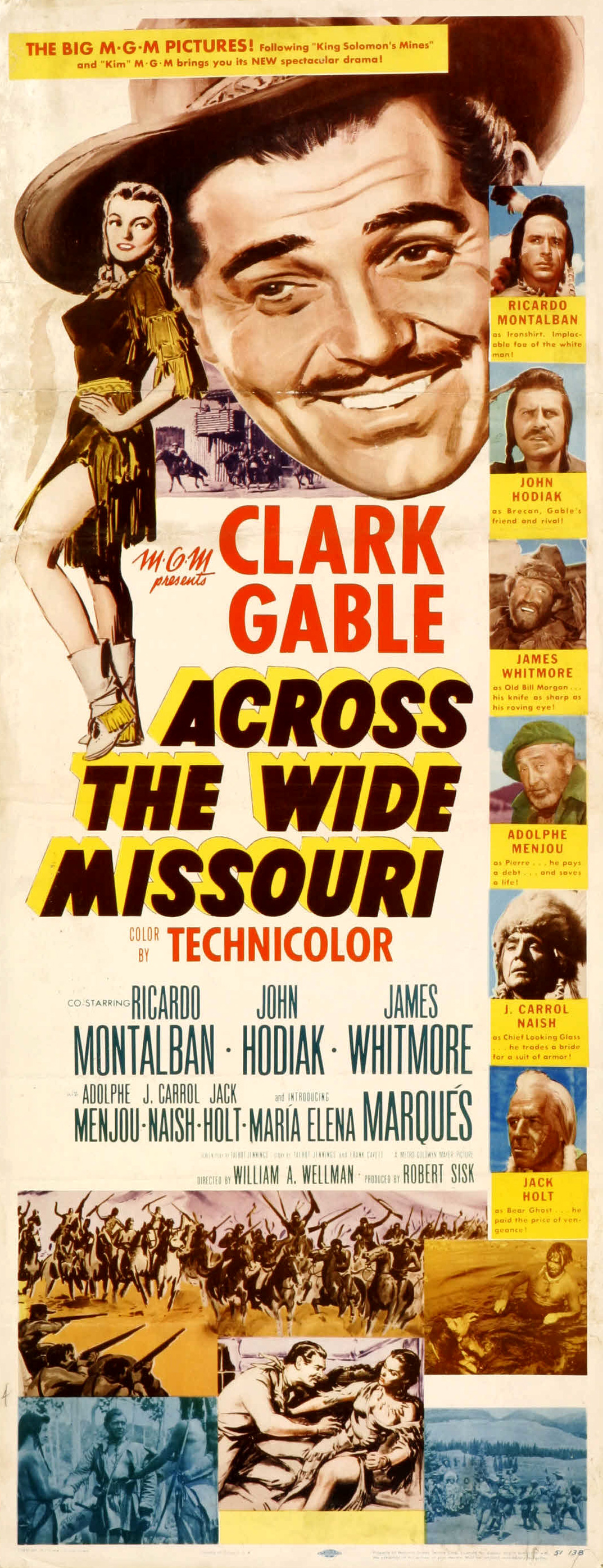 Clark Gable, Ricardo Montalban, John Hodiak, Jack Holt, María Elena Marqués, Adolphe Menjou, J. Carrol Naish, and James Whitmore in Across the Wide Missouri (1951)