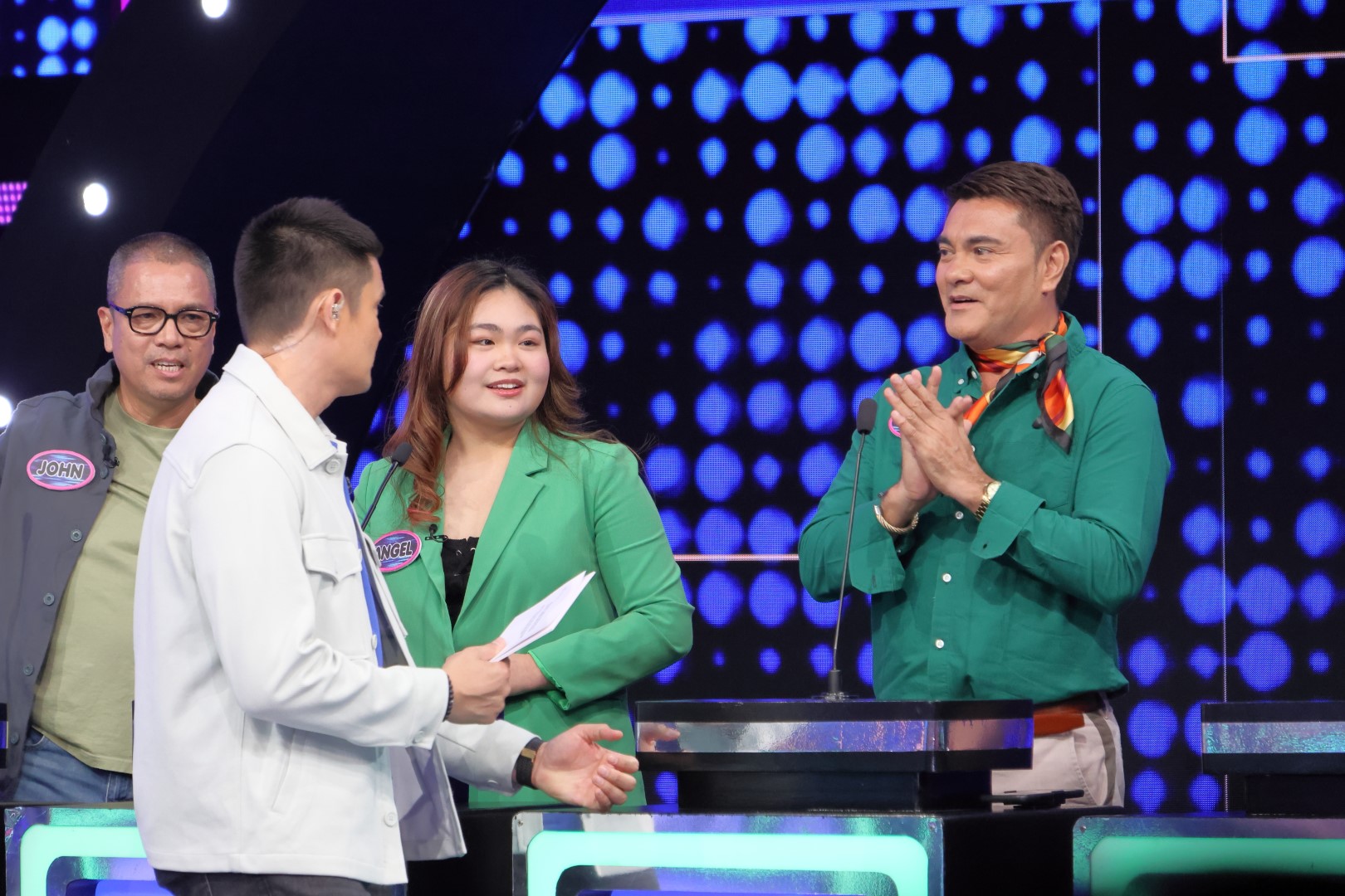 John Feir, Tony Lopena, and Angel Satsumi in Family Feud Philippines (2022)