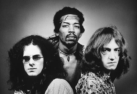 Jimi Hendrix Experience with bandmates Noel Redding and Mitch Mitchell