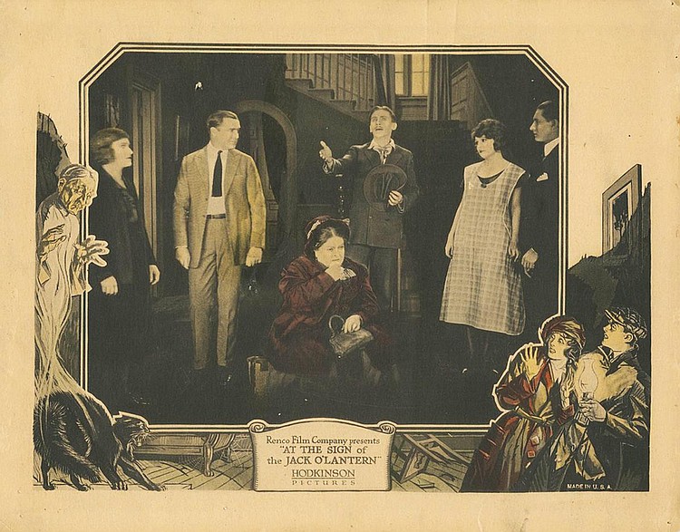 Wade Boteler, Betty Ross Clarke, Monte Collins, Victor Potel, Earl Schenck, and Carrie Clark Ward in At the Sign of the Jack O'Lantern (1922)