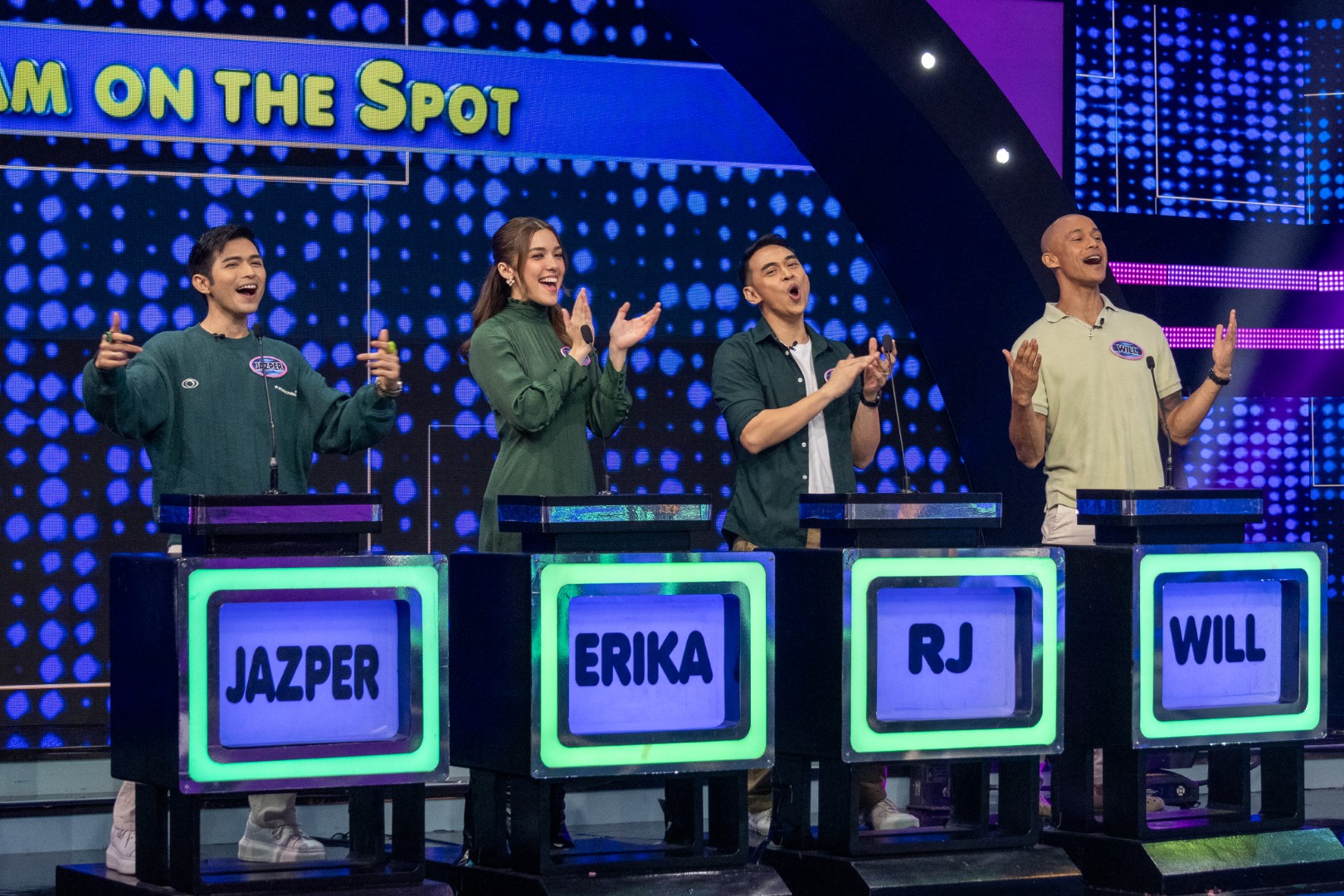 Erika Kristensen, Will Devaughn, RJ Jimenez, and Jazper Tiongson in Family Feud Philippines (2022)