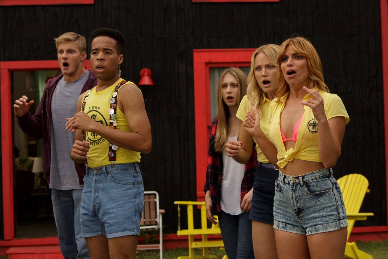 Malin Akerman, Alexander Ludwig, Angela Trimbur, Tory N. Thompson, and Taissa Farmiga in The Final Girls (2015)