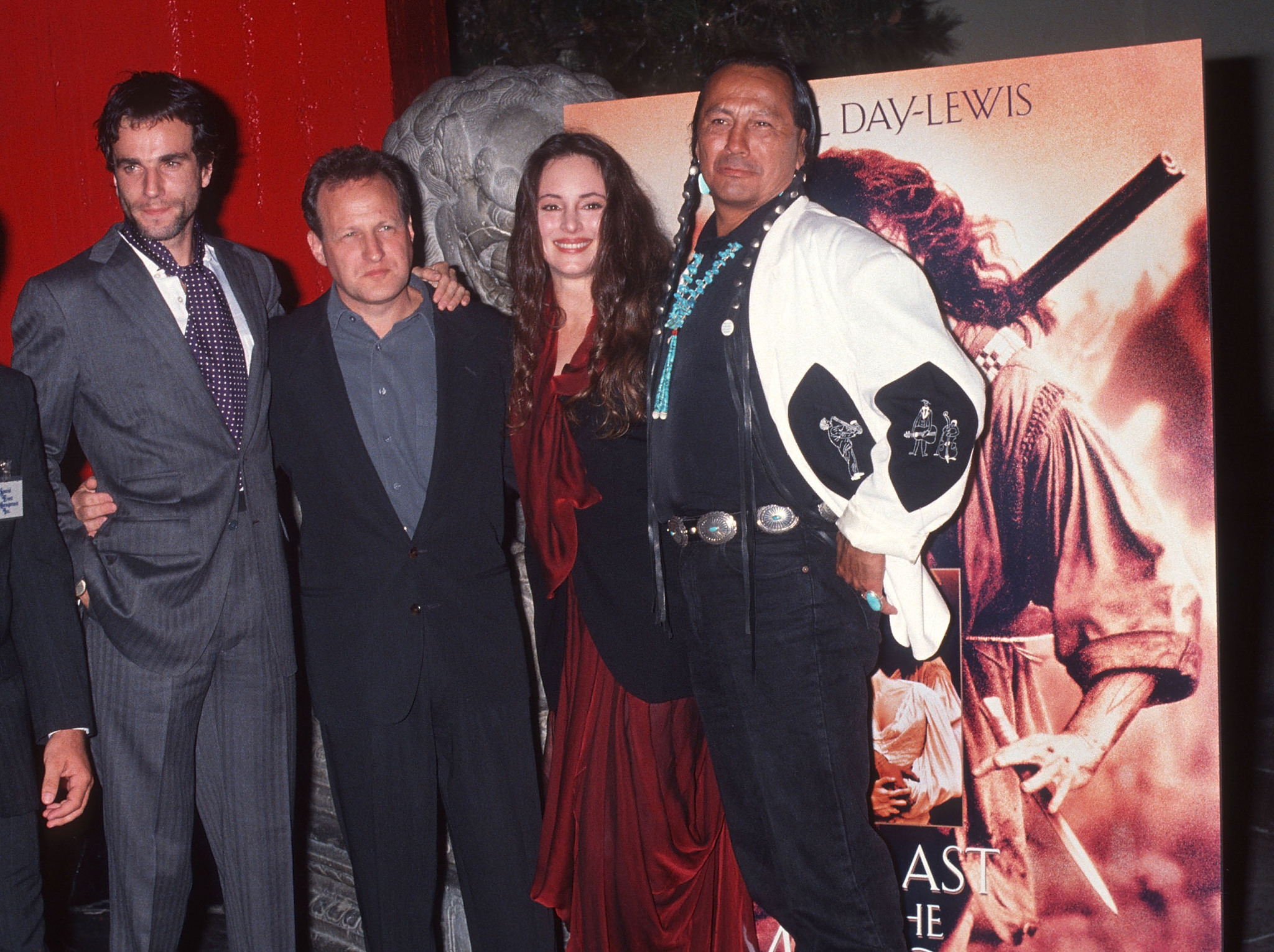 Daniel Day-Lewis, Michael Mann, Madeleine Stowe, and Russell Means in The Last of the Mohicans (1992)