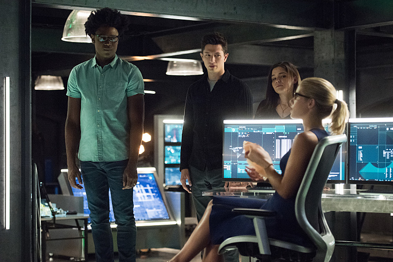 Joe Dinicol, Madison McLaughlin, Echo Kellum, and Emily Bett Rickards in Arrow (2012)