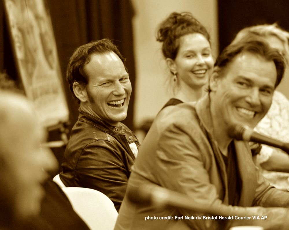 Patrick Wilson, Ashley Judd and Paul Wilson attend Big Stone Gap press conference.