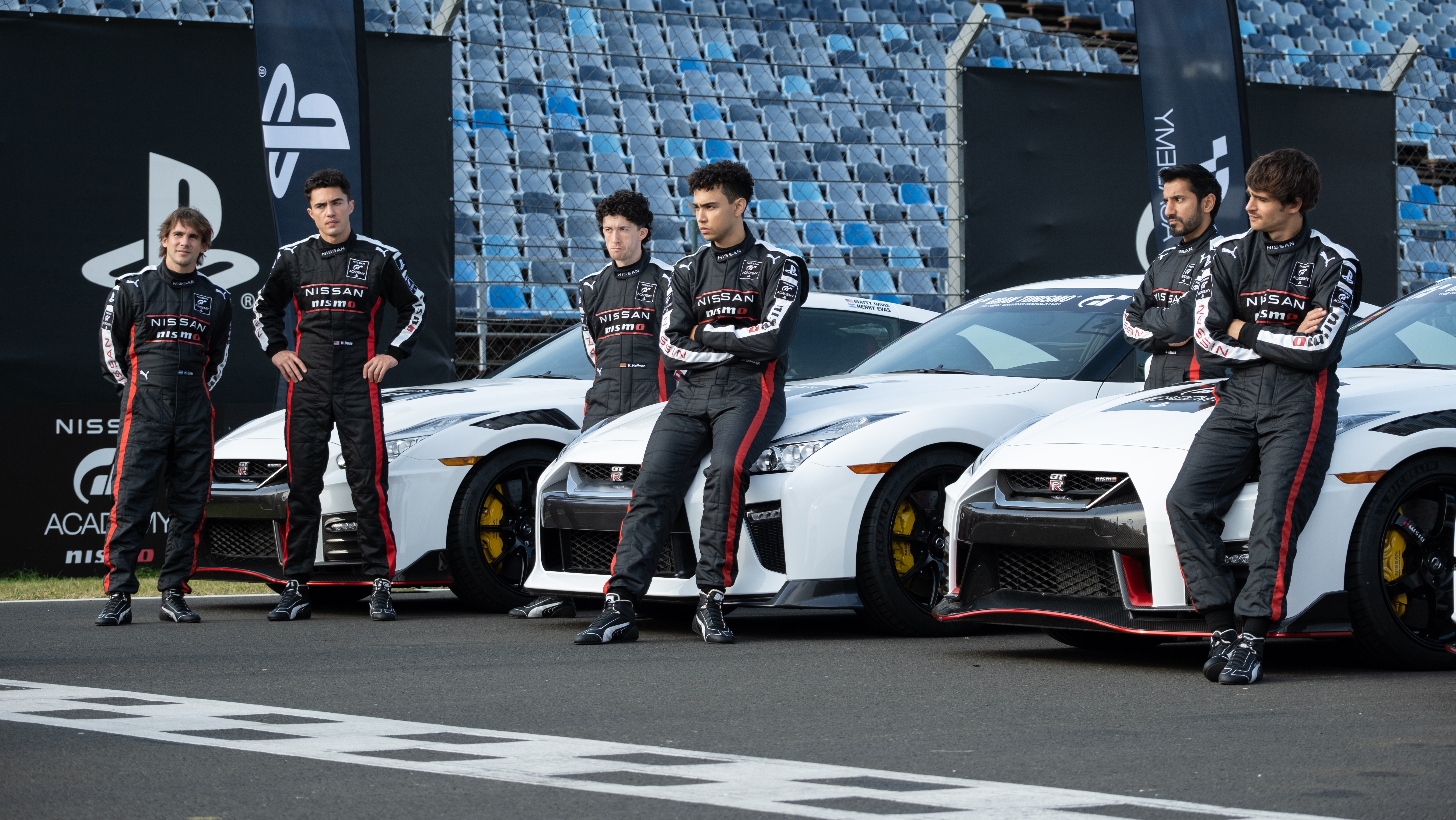 Josha Stradowski, Mariano González, Maximilian Mundt, Archie Madekwe, Darren Barnet, Harki Bhambra, and Nikhil Parmar in Gran Turismo (2023)