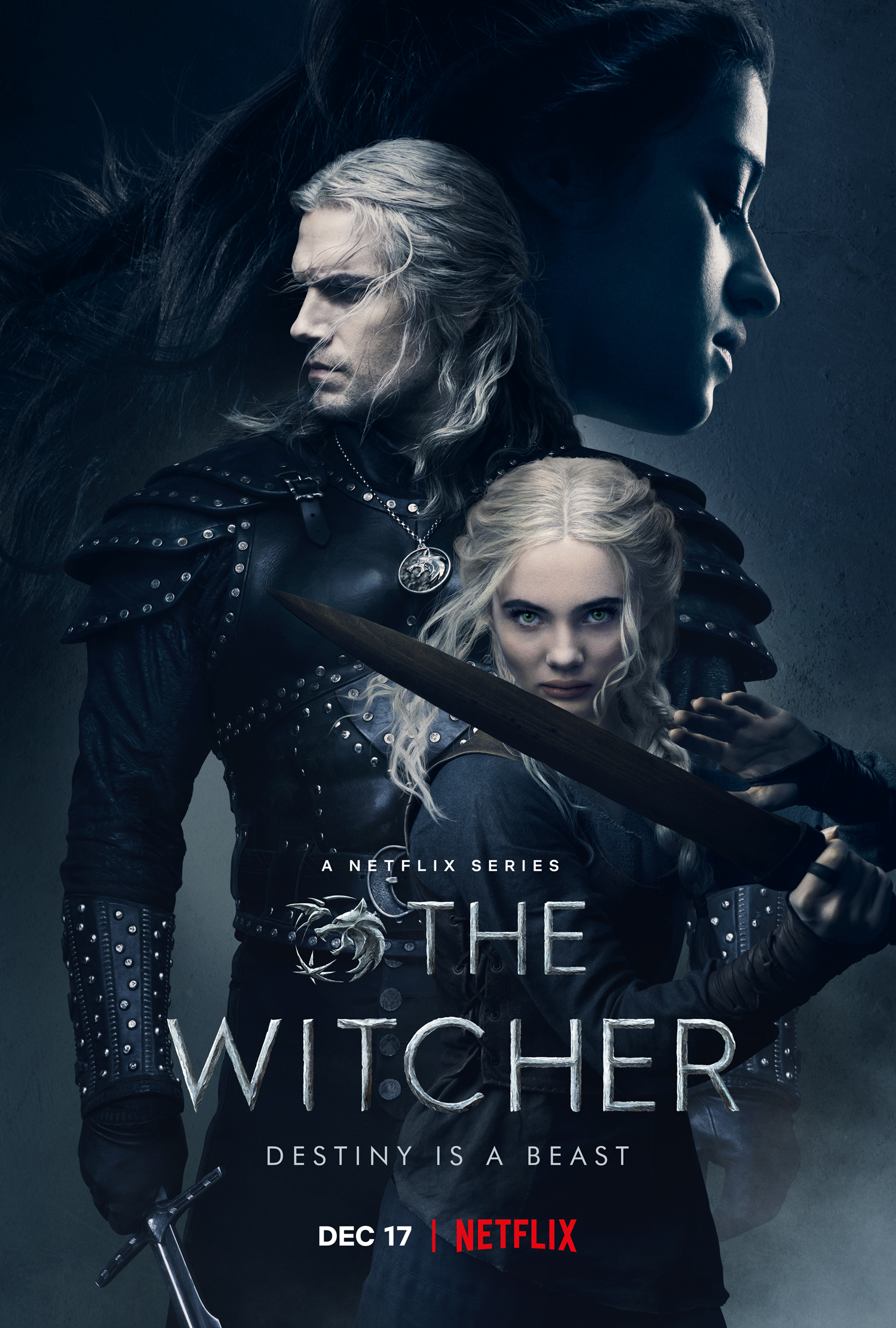 Henry Cavill, Freya Allan, and Anya Chalotra in The Witcher (2019)