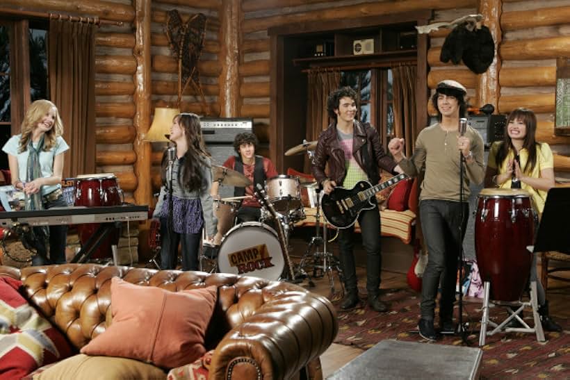 Demi Lovato, Anna Maria Perez de Tagle, Meaghan Martin, Jonas Brothers, Kevin Jonas, Joe Jonas, and Nick Jonas in Camp Rock (2008)