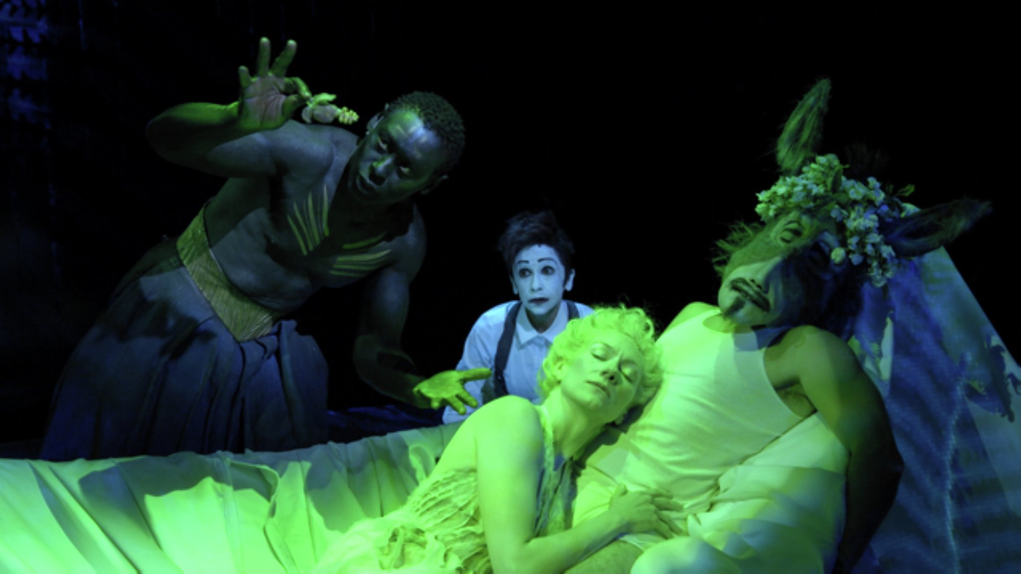 Tina Benko, Max Casella, David Harewood, and Kathryn Hunter in Julie Taymor's A Midsummer Night's Dream (2014)