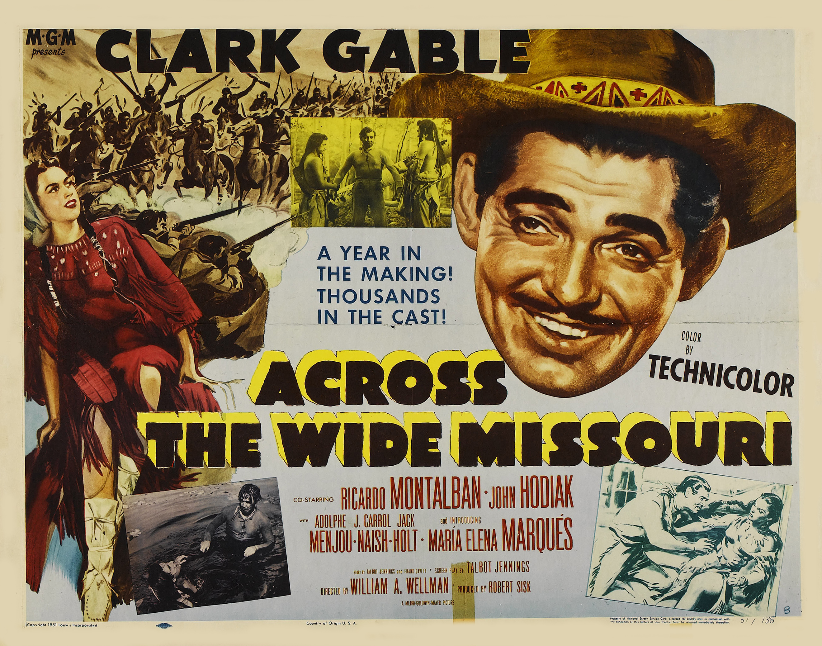 Clark Gable, Ricardo Montalban, and María Elena Marqués in Across the Wide Missouri (1951)