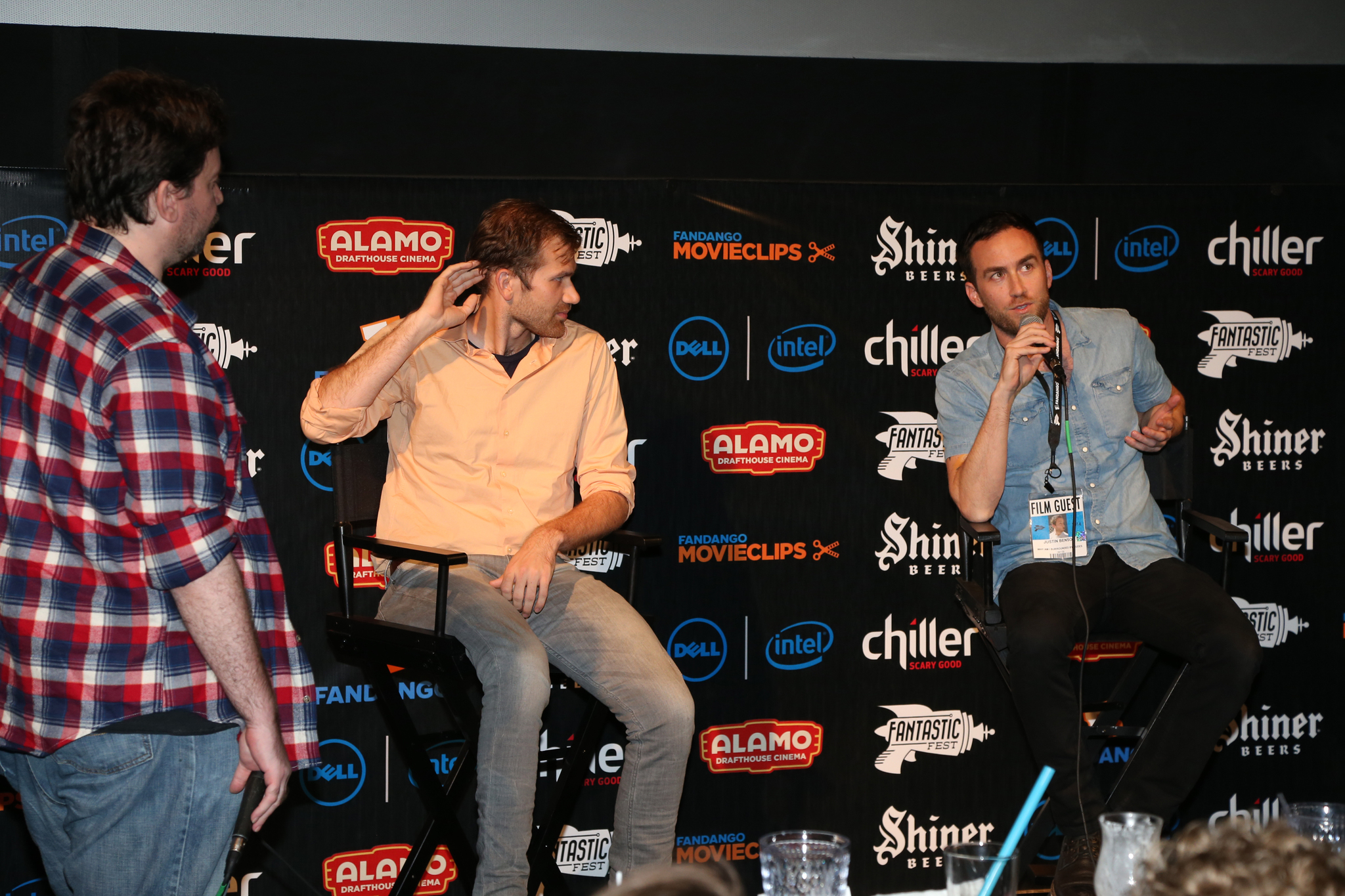 Aaron Moorhead and Justin Benson at an event for Spring (2014)