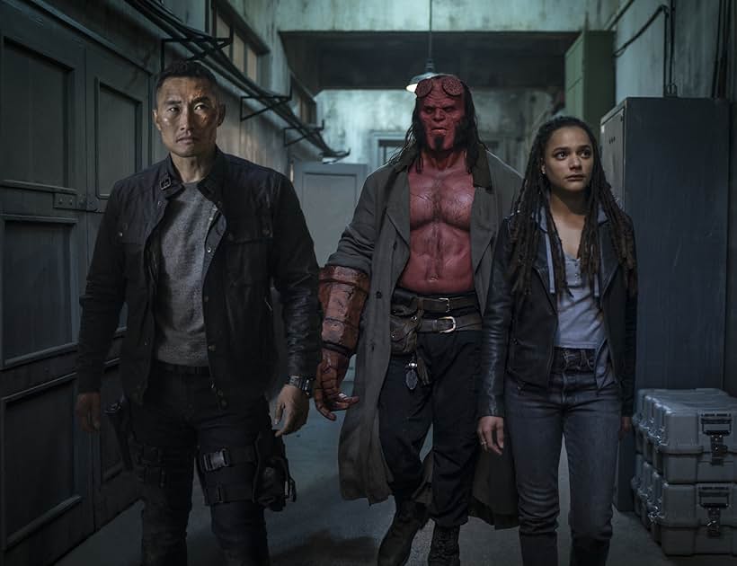 Daniel Dae Kim, David Harbour, and Sasha Lane in Hellboy (2019)