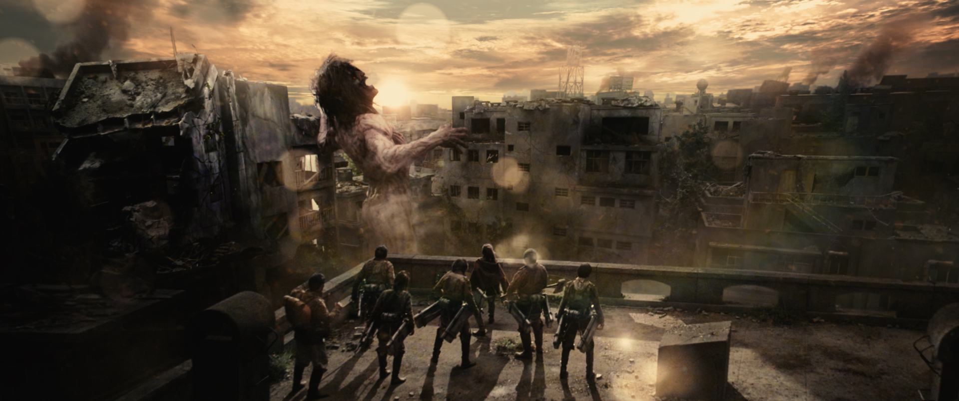 Pierre Taki, Satomi Ishihara, Kanata Hongô, Satoru Matsuo, Nanami Sakuraba, Kiko Mizuhara, and Takahiro Miura in Attack on Titan: Part 2 (2015)