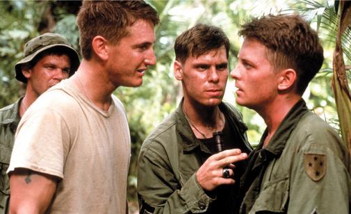 Michael J. Fox, Sean Penn, John C. Reilly, and Don Harvey in Casualties of War (1989)