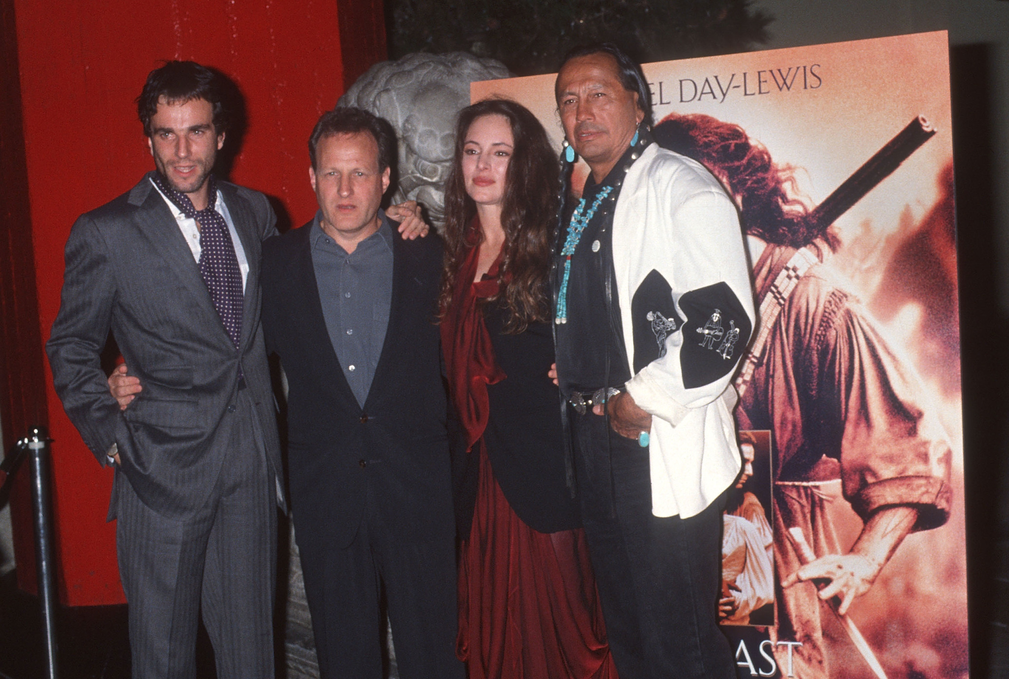 Daniel Day-Lewis, Michael Mann, Madeleine Stowe, and Russell Means in The Last of the Mohicans (1992)