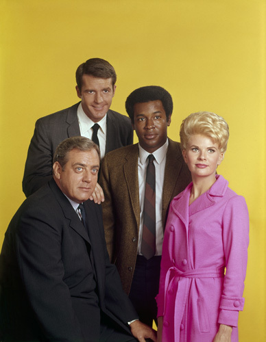 "Ironside" Raymond Burr, Don Galloway, Don Mitchell, Barbara Anderson circa 1967