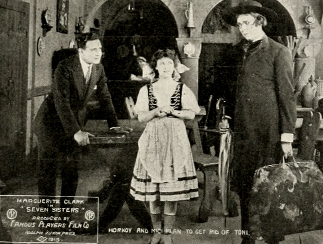 Marguerite Clark, Georges Renavent, and Conway Tearle in The Seven Sisters (1915)