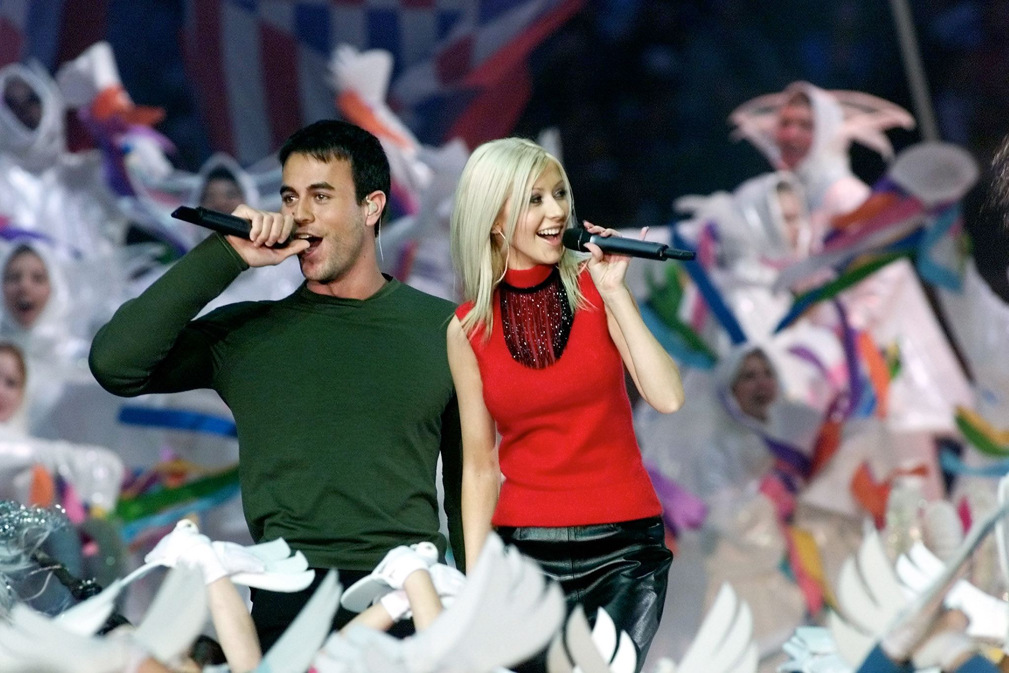 Christina Aguilera and Enrique Iglesias at an event for Super Bowl XXXIV (2000)