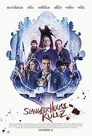 Nick Frost, Simon Pegg, Michael Sheen, Asa Butterfield, Isabella Laughland, Tom Rhys Harries, Hermione Corfield, and Finn Cole in Slaughterhouse Rulez (2018)