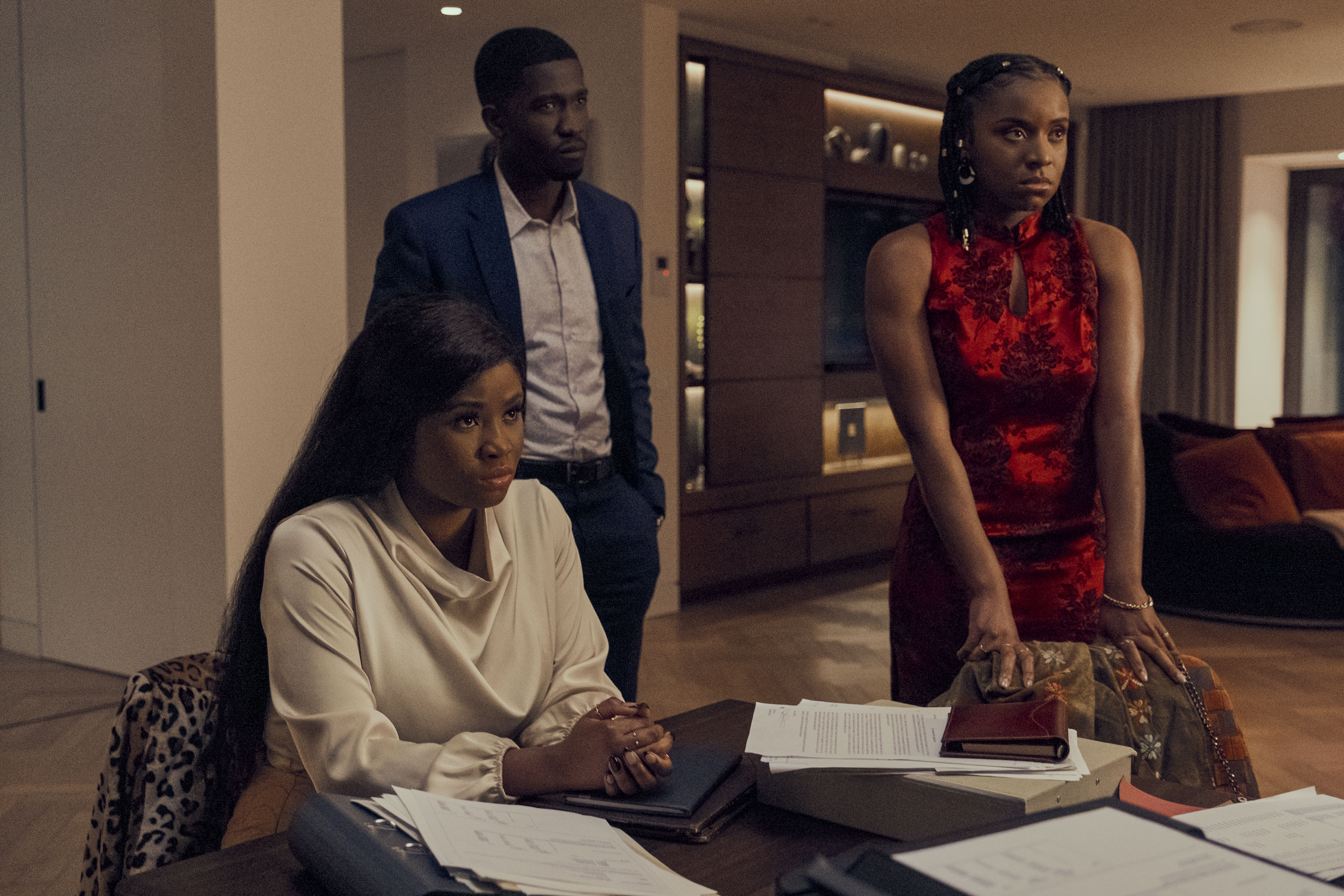 Nneka Okoye, Adeyinka Akinrinade, and Ola Orebiyi in Riches (2022)