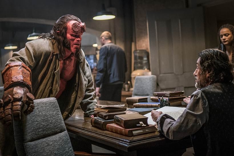 Ian McShane, David Harbour, and Sasha Lane in Hellboy (2019)