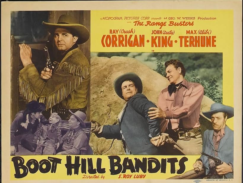 George Chesebro, Ray Corrigan, I. Stanford Jolley, John 'Dusty' King, John Merton, Max Terhune, and Elmer in Boot Hill Bandits (1942)