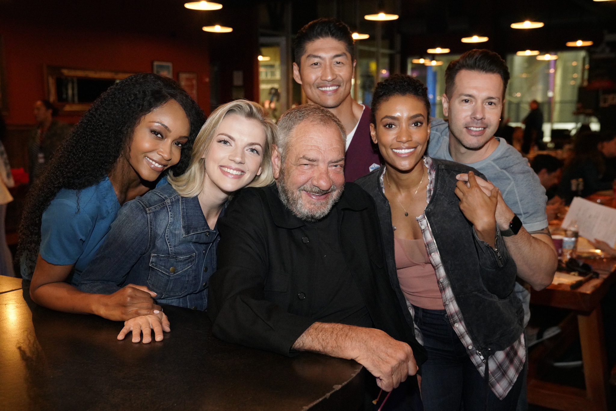 Jon Seda, Dick Wolf, Brian Tee, Yaya DaCosta, Annie Ilonzeh, and Kara Killmer at an event for Chicago Fire (2012)