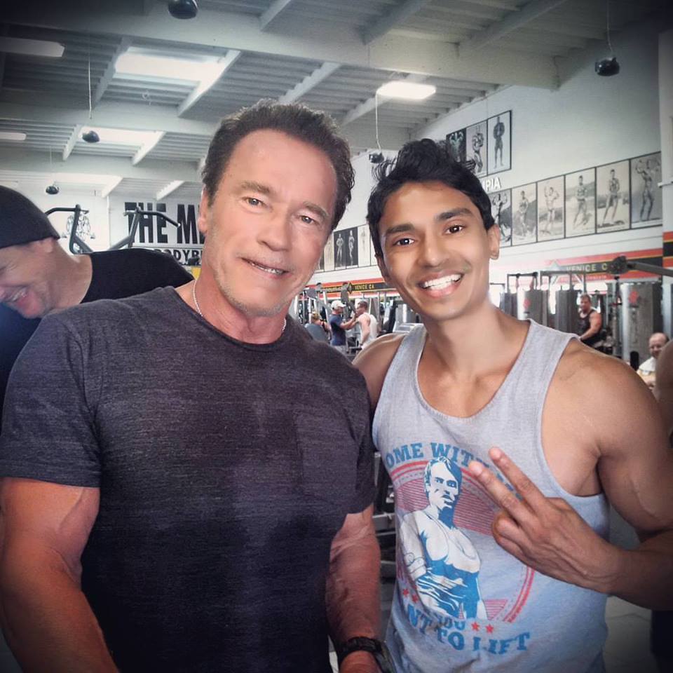 Arnold Schwarzenegger and Priyom Haider at Gold's Gym Venice!