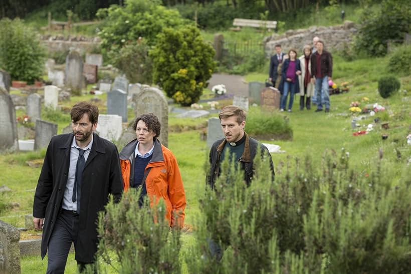 Charlotte Rampling, David Tennant, Olivia Colman, Joe Sims, William Andrews, Jodie Whittaker, Andrew Buchan, Arthur Darvill, and Charlotte Beaumont in Broadchurch (2013)