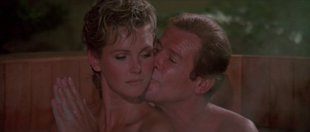 Roger Moore and Fiona Fullerton in A View to a Kill (1985)